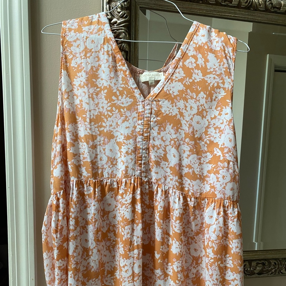 Floral Sleeveless Tunic in Orange and White, 2X